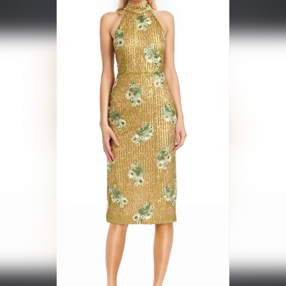 Badgley Mishka Embroidered Sequin Halter Dress